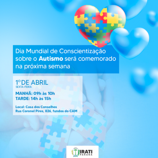 Dia Mundial de Conscientização sobre o Autismo será comemorado no dia 01 de abril